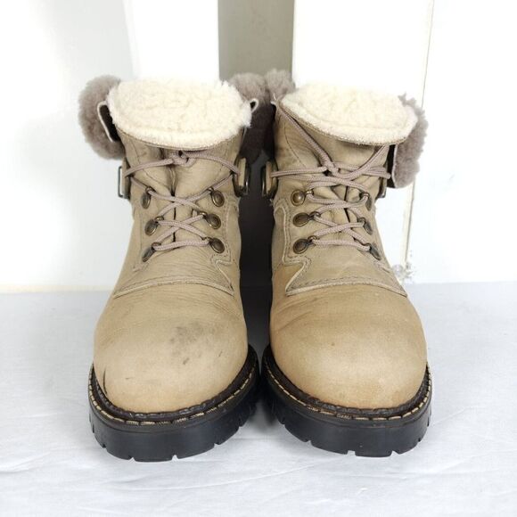 Sorel Women's Kaufman US 8M Beige Leather Lined Lace Up Shearling Winter Boots - Picture 3 of 13